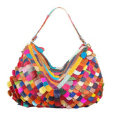 Florence Happy @ England Ladie‘s 100% Genuine Leather Floral Patchwork Colorful Handbag Shoulder Bag Top Zipper (Hobo Patchwork)